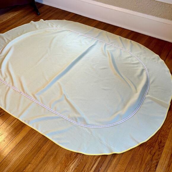 Vintage Buttercream Yellow  Oval Tablecloth with Floral Border Detailing - Picture 7 of 10